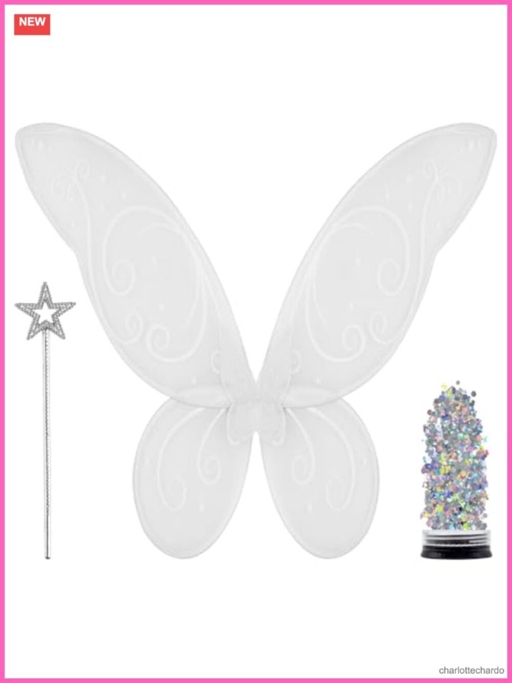 Fairy Wings Costume Set with Star Wand and Glitter Tulle One Size